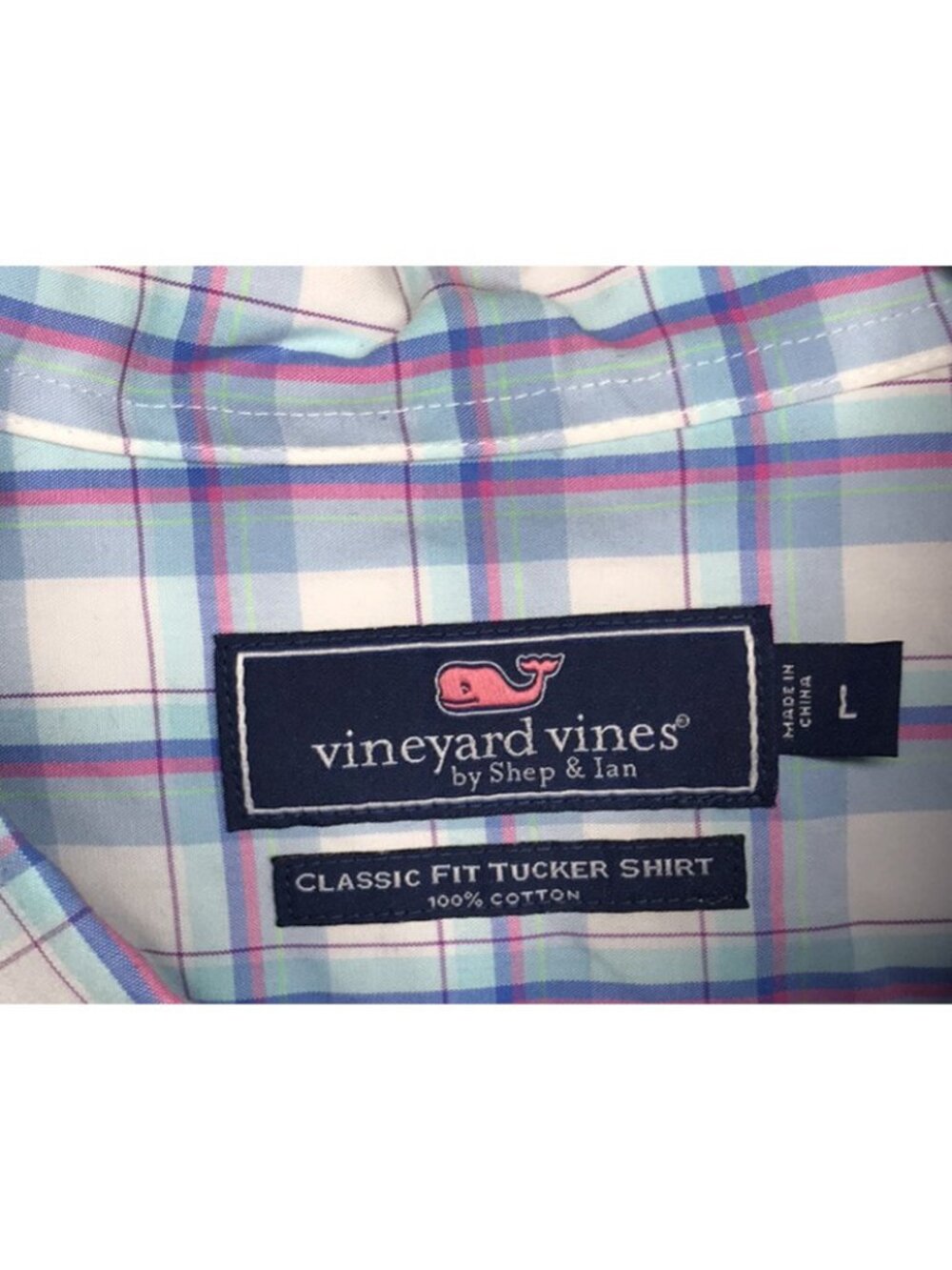Vineyard Vines Classic Fit Tucker cotton Shirt Men's L Large Blue/Pink Plaid - Picture 4 of 5
